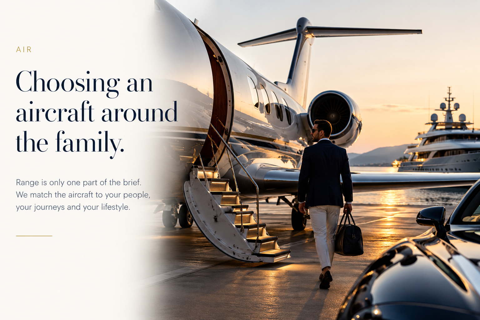 Private aviation journey with private jet and superyacht