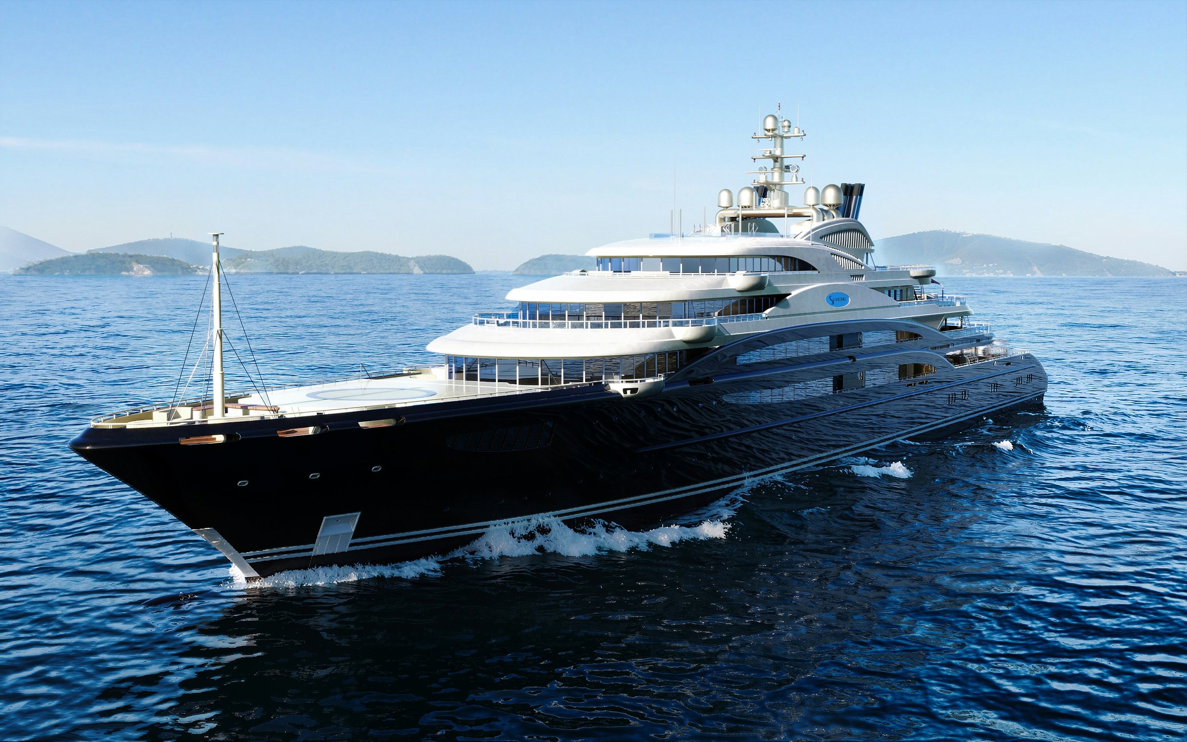 Large motor yacht cruising at sea